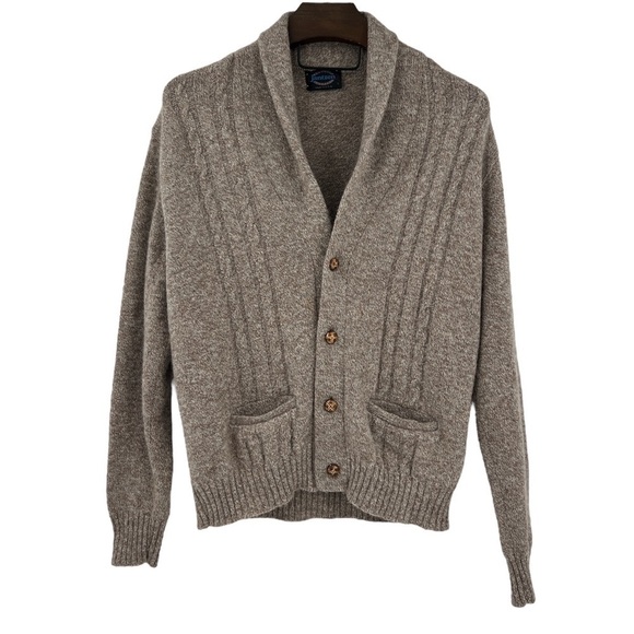 Jantzen Vintage Y2K Wool Grandpa Cable Knit Button Fisherman Gray Shawl Collar L - Picture 1 of 7